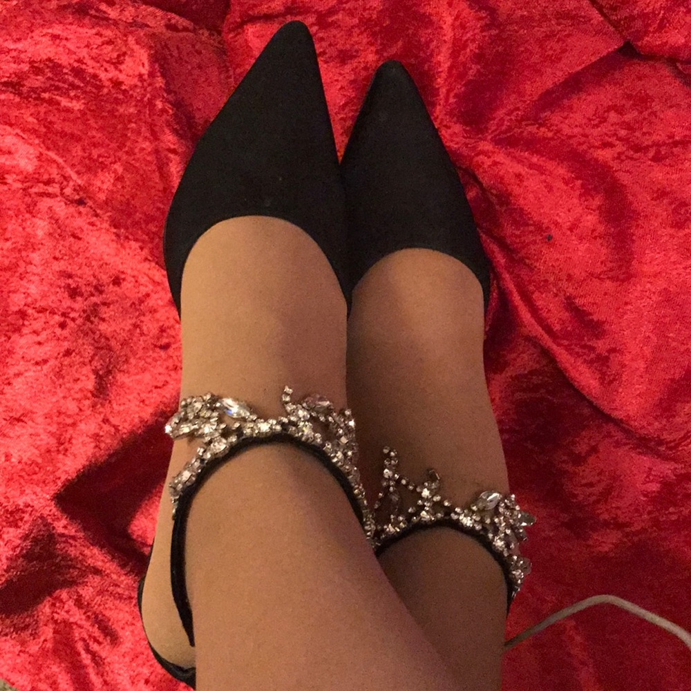 Rhinestone Heels, Black, Sz. 10M, back zippers!